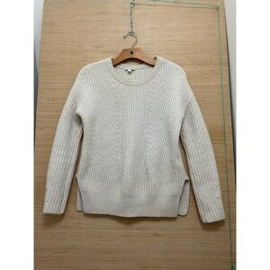 Gap Designed & Crafted Ribbed Crewneck Sweater Cream Oatmeal XS‎ Side Slit Knit